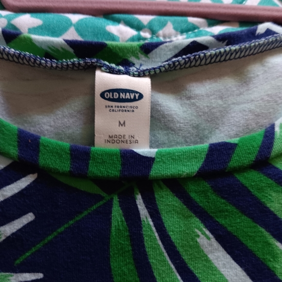 Old Navy~Floral Palm Leaves Green Tropical Bodycon Mini Tee Dress - Picture 5 of 12